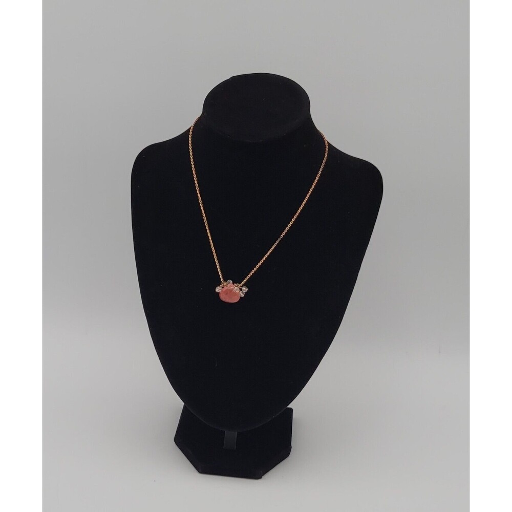 Vintage Copper Tone Express Brand Necklace With Pink Glass Pendant 16"